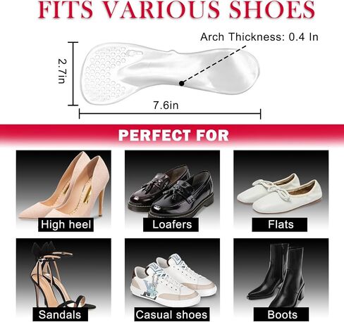 3/4 Gel High Heel Insoles,Clear Self-Adhesive Arch Support for Foot Pain Relief, Gel Shoe Inserts for Heels, Flats, Dress Shoes, and Sandals in Kuwait