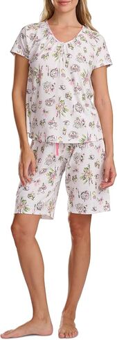 Karen Neuburger Women's Short Sleeve Henley Top and Bermuda Short Set With Picot Trim in Kuwait