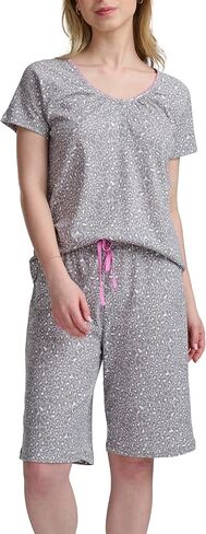 Karen Neuburger Women's Short Sleeve Henley Top and Bermuda Short Set With Picot Trim in Kuwait