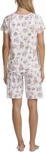 Karen Neuburger Women's Short Sleeve Henley Top and Bermuda Short Set With Picot Trim in Kuwait