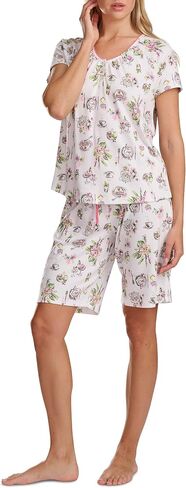 Karen Neuburger Women's Short Sleeve Henley Top and Bermuda Short Set With Picot Trim in Kuwait