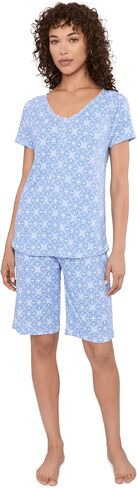 Karen Neuburger Women's Short Sleeve Henley Top and Bermuda Short Set With Picot Trim in Kuwait