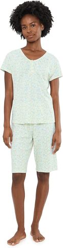 Karen Neuburger Women's Short Sleeve Henley Top and Bermuda Short Set With Picot Trim in Kuwait