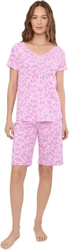 Karen Neuburger Women's Short Sleeve Henley Top and Bermuda Short Set With Picot Trim in Kuwait