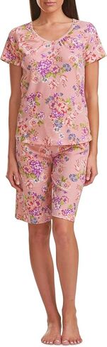 Karen Neuburger Women's Short Sleeve Henley Top and Bermuda Short Set With Picot Trim in Kuwait