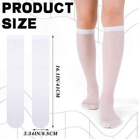 6 Pairs Women's Sheer Knee High Stockings, Black White Dot Sheer Thin Socks, Stretchy Breathable Knees High-Socks for Summer Party Summer Gift in Saudi Arabia