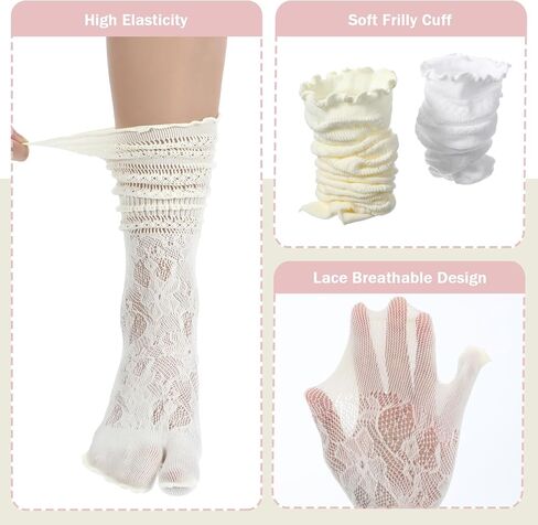 3 Pairs Lace Split Toe Socks, Japanese Tabi Socks for Women, Knee-High Flip Flops Mesh Novelty Slouch Sock for Daily Wear, Slip-Resistant Breathable in Saudi Arabia