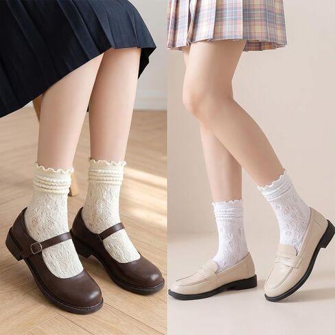 3 Pairs Lace Split Toe Socks, Japanese Tabi Socks for Women, Knee-High Flip Flops Mesh Novelty Slouch Sock for Daily Wear, Slip-Resistant Breathable in Saudi Arabia