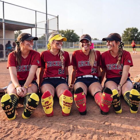 108 Pcs (12 Sets) Softball Team Gifts Party Favors Include Softball Socks, Gift Baskets Plastic Cups with Lids Straws Bracelets Hair Scrunchies Hair Ties Name Tags Yellow Ribbon Bows Clear Basket Bags in Saudi Arabia