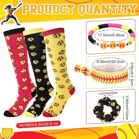 108 Pcs (12 Sets) Softball Team Gifts Party Favors Include Softball Socks, Gift Baskets Plastic Cups with Lids Straws Bracelets Hair Scrunchies Hair Ties Name Tags Yellow Ribbon Bows Clear Basket Bags in Saudi Arabia
