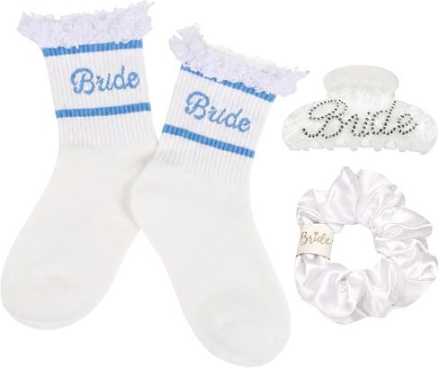 Degpum Bride Socks for Women,Scrunchy and Hair Clip Bride Gifts Bachelorette Party Favor Wedding Wifey Gifts for the Bride Cotton Socks for Bridesmaid Gift,Bachelorette Party Gift in Kuwait