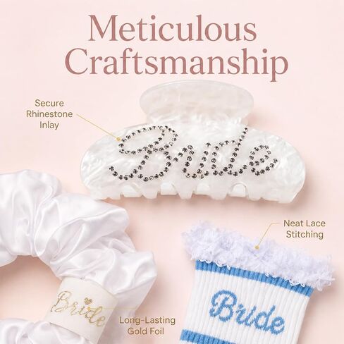 Degpum Bride Socks for Women,Scrunchy and Hair Clip Bride Gifts Bachelorette Party Favor Wedding Wifey Gifts for the Bride Cotton Socks for Bridesmaid Gift,Bachelorette Party Gift in Kuwait