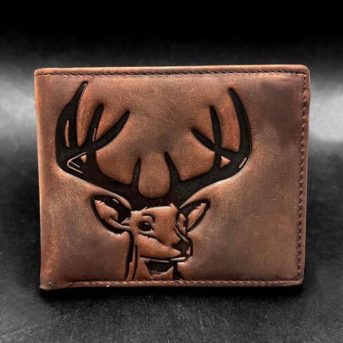 Deer Bifold Wallet for Men,Slim Profile Hunting Wallet Christmas Gift for Men,Genuine Leather short wallet in Saudi Arabia