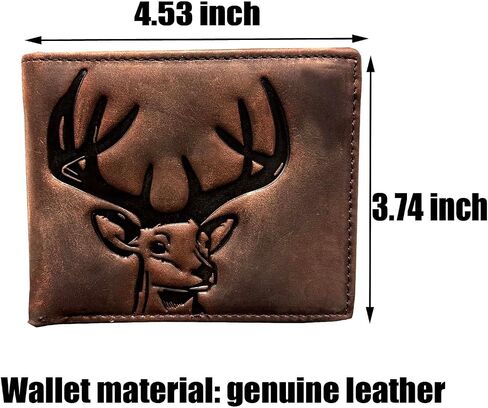 Deer Bifold Wallet for Men,Slim Profile Hunting Wallet Christmas Gift for Men,Genuine Leather short wallet in Saudi Arabia