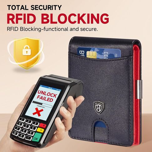 محفظة للرجال RFID من الجلد ثنائي الطي، حامل بطاقات الائتمان بجيب أمامي رفيع مع صندوق هدايا in Kuwait
