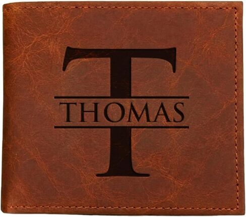 Custom Wallet for Men – Personalized Engraved Leather Name, Initial & Monogram Bifold, RFID Blocking, Genuine Leather – Father's Day, Birthday, Christmas Gift for Dad, Husband, Son, Boyfriend, Grandpa in Saudi Arabia