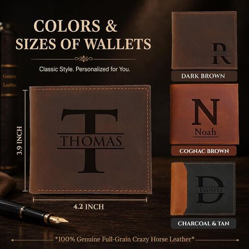 Custom Wallet for Men – Personalized Engraved Leather Name, Initial & Monogram Bifold, RFID Blocking, Genuine Leather – Father's Day, Birthday, Christmas Gift for Dad, Husband, Son, Boyfriend, Grandpa in Saudi Arabia