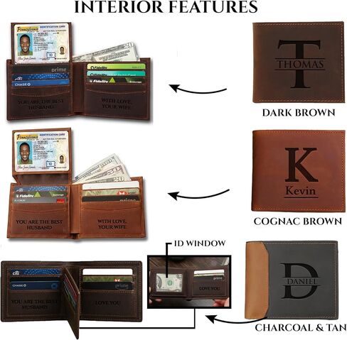 Custom Wallet for Men – Personalized Engraved Leather Name, Initial & Monogram Bifold, RFID Blocking, Genuine Leather – Father's Day, Birthday, Christmas Gift for Dad, Husband, Son, Boyfriend, Grandpa in Saudi Arabia