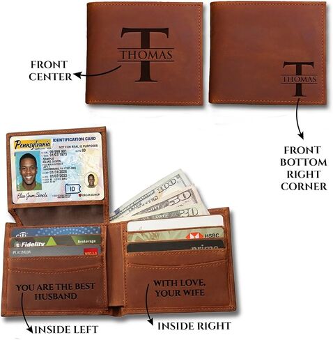 Custom Wallet for Men – Personalized Engraved Leather Name, Initial & Monogram Bifold, RFID Blocking, Genuine Leather – Father's Day, Birthday, Christmas Gift for Dad, Husband, Son, Boyfriend, Grandpa in Saudi Arabia