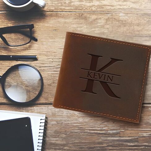 Custom Wallet for Men – Personalized Engraved Leather Name, Initial & Monogram Bifold, RFID Blocking, Genuine Leather – Father's Day, Birthday, Christmas Gift for Dad, Husband, Son, Boyfriend, Grandpa in Saudi Arabia