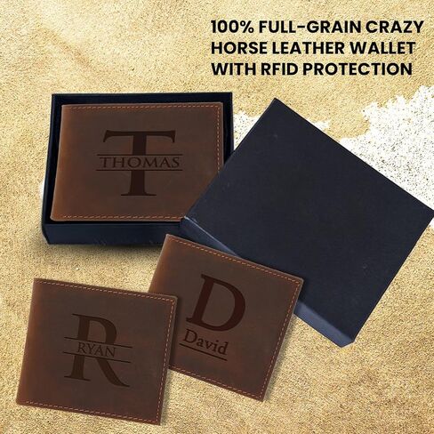 Custom Wallet for Men – Personalized Engraved Leather Name, Initial & Monogram Bifold, RFID Blocking, Genuine Leather – Father's Day, Birthday, Christmas Gift for Dad, Husband, Son, Boyfriend, Grandpa in Saudi Arabia