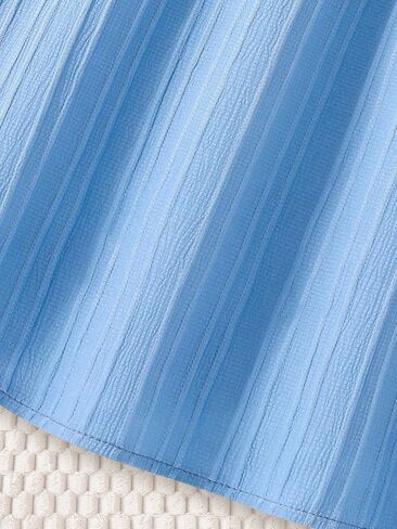 Girls Summer Dresses Blue Kid Short Puff Sleeve Flowy Dress with Belt Ruffle Fashion for 13-16 Y in Saudi Arabia
