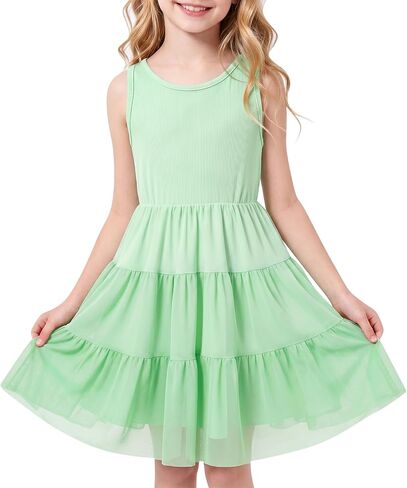 Girls Dresses 8-12 Years Kids Sleeveless Summer Dress Cute Tiered A-Line Girls Casual Dress Midi Sundress for Daily & Party in Saudi Arabia