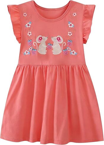 AIWUHE Toddler Dress Girl's Dresses Cotton Summer Ruffle Sleeve Cute Casual A Line Dress Sleeveless Summer Clothes 2-7Y in Saudi Arabia
