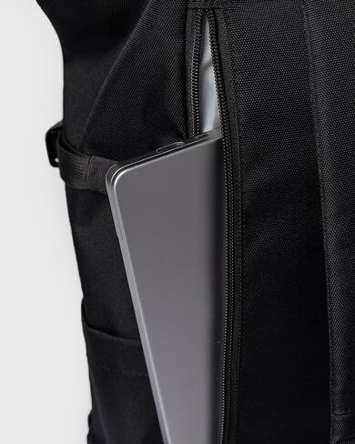 Sandqvist Men's Icon Large Rolltop Backpack, Black With Black Leather, One Size in Saudi Arabia