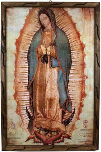 DVDMATINEMOVIES - Our lady of Guadalupe Original Oil painting, Special Wooden Rustic Frame 24" x 36" inches Virgin Mary Art, Virgen de Guadalupe Cuadro rustico, Acrylic Coating, wall hang, wall decor, General Purposes in Saudi Arabia