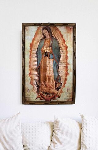 DVDMATINEMOVIES - Our lady of Guadalupe Original Oil painting, Special Wooden Rustic Frame 24" x 36" inches Virgin Mary Art, Virgen de Guadalupe Cuadro rustico, Acrylic Coating, wall hang, wall decor, General Purposes in Saudi Arabia