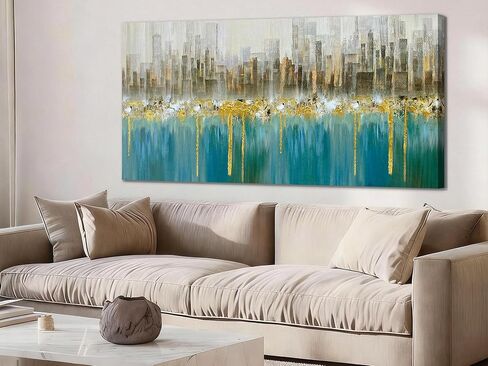 Ardemy Abstract Canvas Wall Art Large Teal and Gold Pictures Wall Decor Living Room Modern Textured Paintings Artwork for Walls Bedroom Dining Room Home Office, 58"x29" in Saudi Arabia