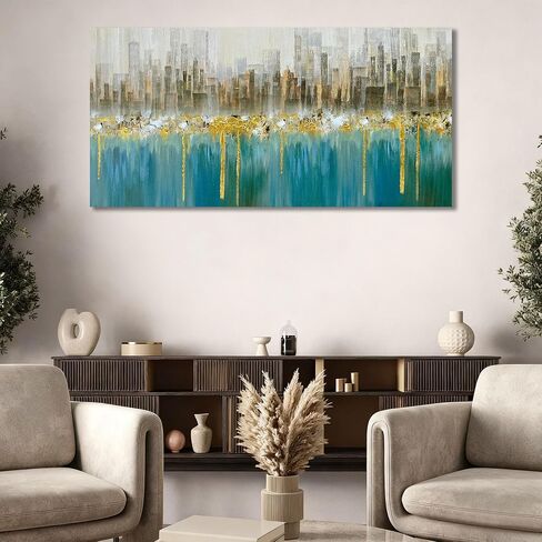 Ardemy Abstract Canvas Wall Art Large Teal and Gold Pictures Wall Decor Living Room Modern Textured Paintings Artwork for Walls Bedroom Dining Room Home Office, 58"x29" in Saudi Arabia