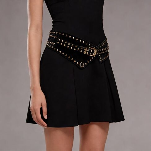 ZYALTFDC Women Suede Wide Elastic Waist Belts Chunky Stretchy Thick Studded Belts for Women Dresses Vintage Waistband Girdle in Saudi Arabia