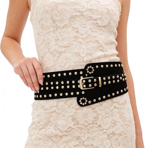 ZYALTFDC Women Suede Wide Elastic Waist Belts Chunky Stretchy Thick Studded Belts for Women Dresses Vintage Waistband Girdle in Saudi Arabia