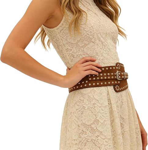 ZYALTFDC Women Suede Wide Elastic Waist Belts Chunky Stretchy Thick Studded Belts for Women Dresses Vintage Waistband Girdle in Saudi Arabia