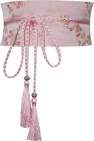 ZooBoo Chinese Satin Embroidered Waist Belt–Hanfu Tassel Waist Cincher Traditional Floral Brocade Obi Sash for Women in Kuwait
