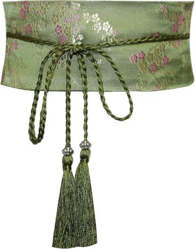 ZooBoo Chinese Satin Embroidered Waist Belt–Hanfu Tassel Waist Cincher Traditional Floral Brocade Obi Sash for Women in Kuwait