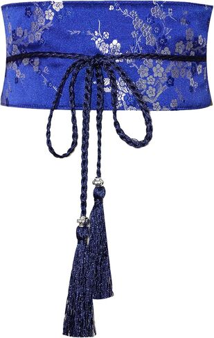 ZooBoo Chinese Satin Embroidered Waist Belt–Hanfu Tassel Waist Cincher Traditional Floral Brocade Obi Sash for Women in Kuwait