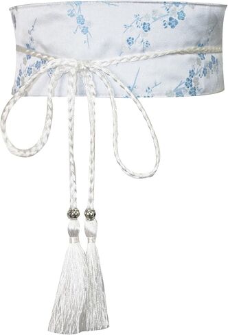 ZooBoo Chinese Satin Embroidered Waist Belt–Hanfu Tassel Waist Cincher Traditional Floral Brocade Obi Sash for Women in Kuwait