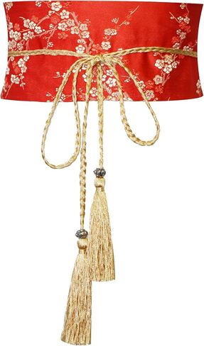 ZooBoo Chinese Satin Embroidered Waist Belt–Hanfu Tassel Waist Cincher Traditional Floral Brocade Obi Sash for Women in Kuwait