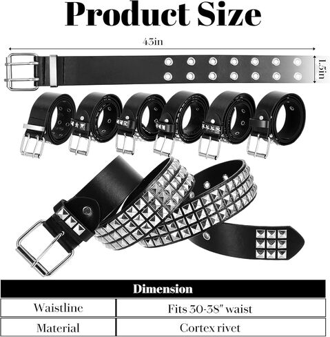 6Pcs Studded Belt Set for Men & Women - Punk Gothic Rivet Faux Leather Belts with Double Grommet, Square Studs, Small & Large Star Designs Adjustable Waist Belt for Jeans Costume Party Gift in Saudi Arabia
