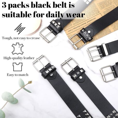 6Pcs Studded Belt Set for Men & Women - Punk Gothic Rivet Faux Leather Belts with Double Grommet, Square Studs, Small & Large Star Designs Adjustable Waist Belt for Jeans Costume Party Gift in Saudi Arabia