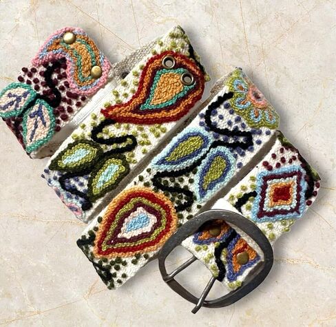 Hand Embroidered Peruvian Wool Belt, Flower Belt, Statement Belt - Bohemian Mosaic in Saudi Arabia