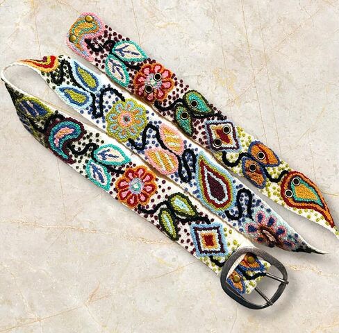 Hand Embroidered Peruvian Wool Belt, Flower Belt, Statement Belt - Bohemian Mosaic in Saudi Arabia