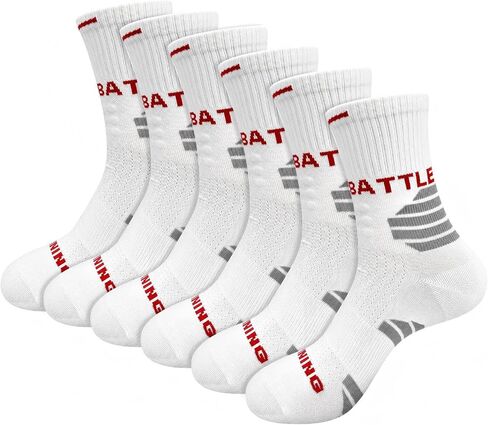 6 Pairs Men's Cotton Crew Work Socks, Moisture Wicking Hiking Running Socks, Anti-Blister Seamless Toe & Breathable Mesh, Durable Athletic Performance for Workout & Marathon in Saudi Arabia