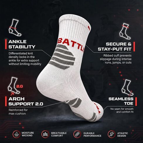 6 Pairs Men's Cotton Crew Work Socks, Moisture Wicking Hiking Running Socks, Anti-Blister Seamless Toe & Breathable Mesh, Durable Athletic Performance for Workout & Marathon in Saudi Arabia