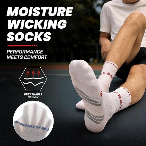 6 Pairs Men's Cotton Crew Work Socks, Moisture Wicking Hiking Running Socks, Anti-Blister Seamless Toe & Breathable Mesh, Durable Athletic Performance for Workout & Marathon in Saudi Arabia