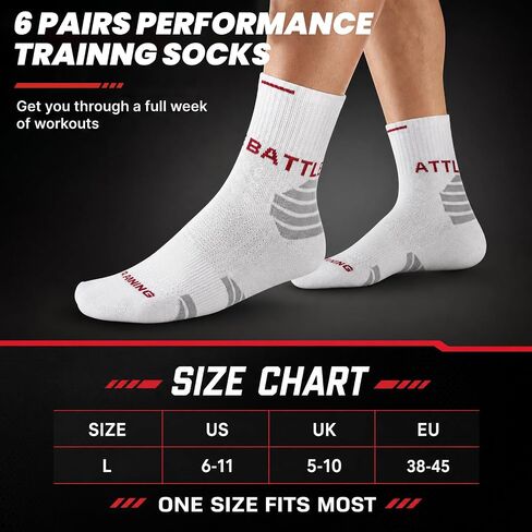 6 Pairs Men's Cotton Crew Work Socks, Moisture Wicking Hiking Running Socks, Anti-Blister Seamless Toe & Breathable Mesh, Durable Athletic Performance for Workout & Marathon in Saudi Arabia