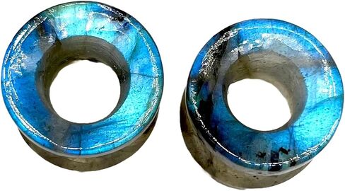 Uni Craft's Pair of Natural Flashy Labradorite Gemstone Handmade Naga Body Piercing Double Flared Ear Gauges Tunnel Plug Jewelry Customized Sizes & Wholesale Also Available in Saudi Arabia
